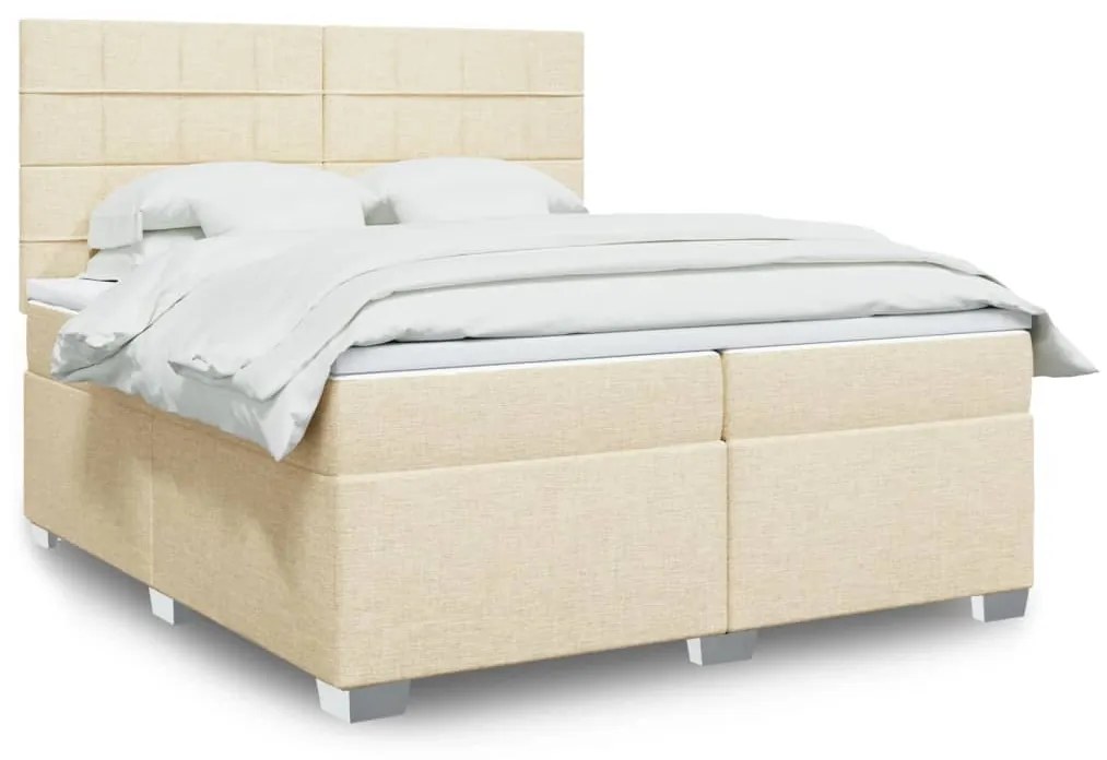 Κρεβάτι Boxspring με Στρώμα Κρεμ 200x200 εκ. Υφασμάτινο