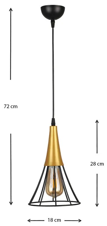 Φωτιστικό οροφής Havana Megapap E27 μεταλλικό μονόφωτο χρώμα μαύρο - χρυσό 18x18x72εκ.