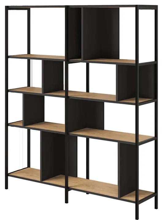 Βιβλιοθήκη Maxi Megapap χρώμα sapphire oak - silky black 144x35x175εκ.