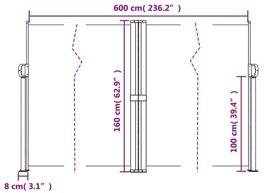 Σκίαστρο Πλαϊνό Συρόμενο Καφέ 160 x 600 εκ. - Καφέ