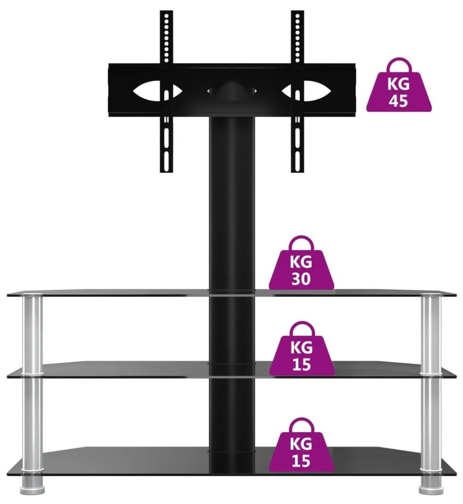 Βάση Τηλεόρασης Γωνιακή 3 Επιπέδων για 32-70 Ιντσών Μαύρη/Ασημί - Μαύρο