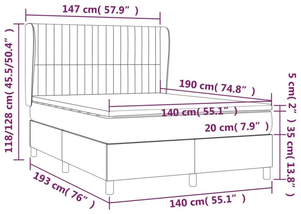 Κρεβάτι Boxspring με Στρώμα Taupe 140x190 εκ. Υφασμάτινο - Μπεζ-Γκρι