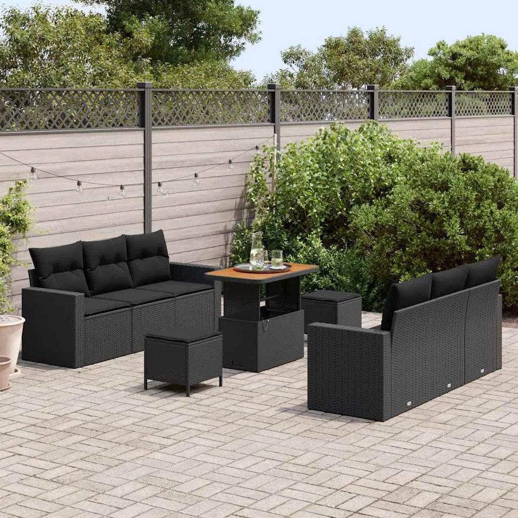 vidaXL Σετ Καναπέ Κήπου Ρυθμιζόμενο ύψος 9 pcs Μαύρο συνθετικό ρατάν