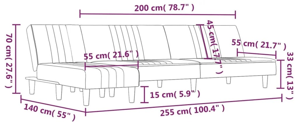 Καναπές Κρεβάτι Γωνιακός Σκ. Γκρι 255x140x70 εκ. Υφασμάτινος - Γκρι