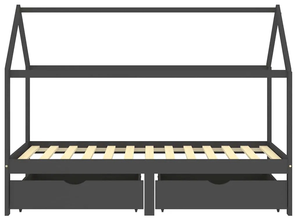 vidaXL Πλαίσιο Κρεβατιού Παιδ. Σκ. Γκρι 90x200εκ από Πεύκο & Συρτάρια