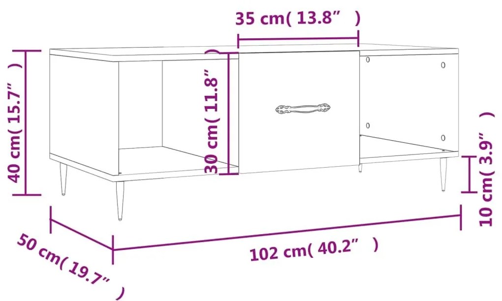 Τραπεζάκι Σαλονιού Καπνιστή Δρυς102x50x40εκ.Επεξεργασμ.Ξύλο - Καφέ