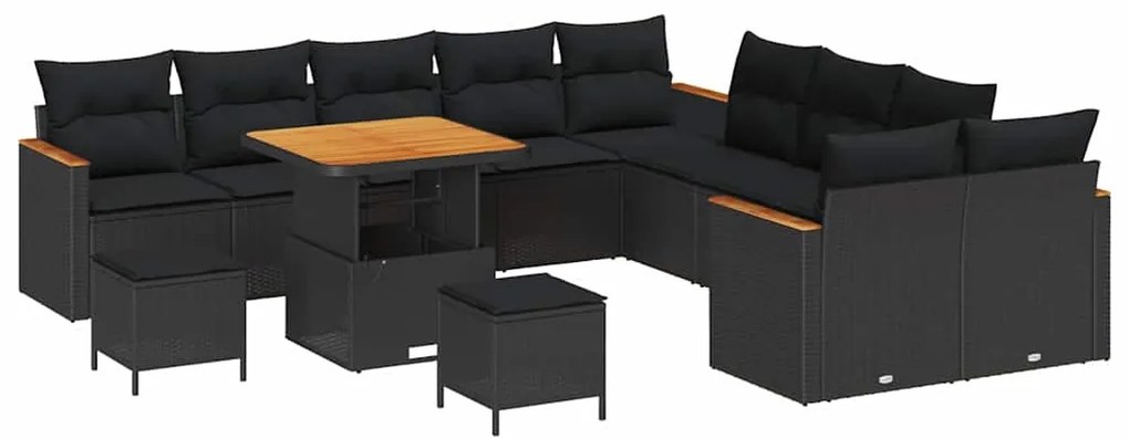 vidaXL Σετ Καναπέ Κήπου με μαξιλάρι 13 pcs Μαύρο Πολυ ράταν