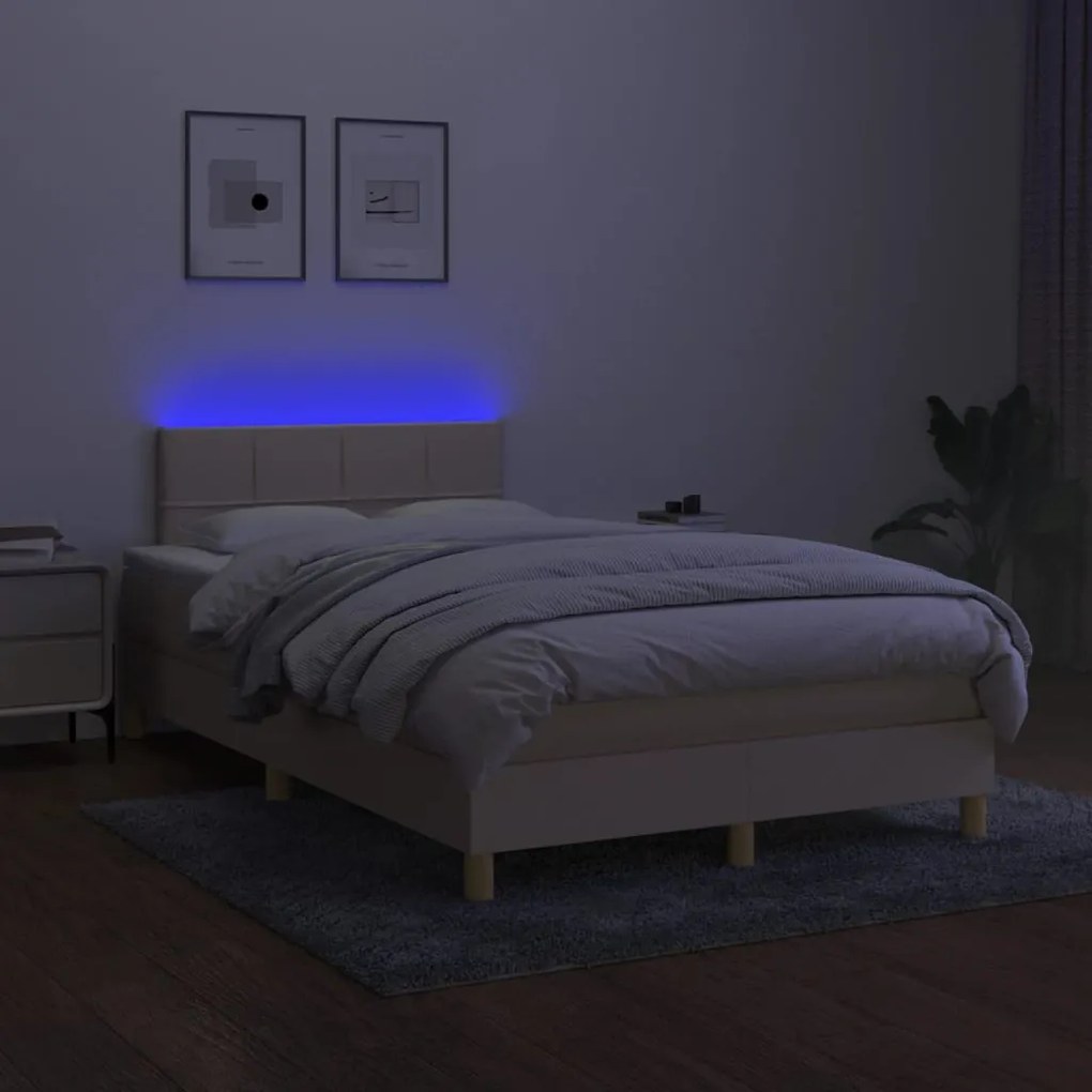 ΚΡΕΒΑΤΙ BOXSPRING ΜΕ ΣΤΡΩΜΑ &amp; LED ΚΡΕΜ 120X190 ΕΚ. ΥΦΑΣΜΑΤΙΝΟ 3270093