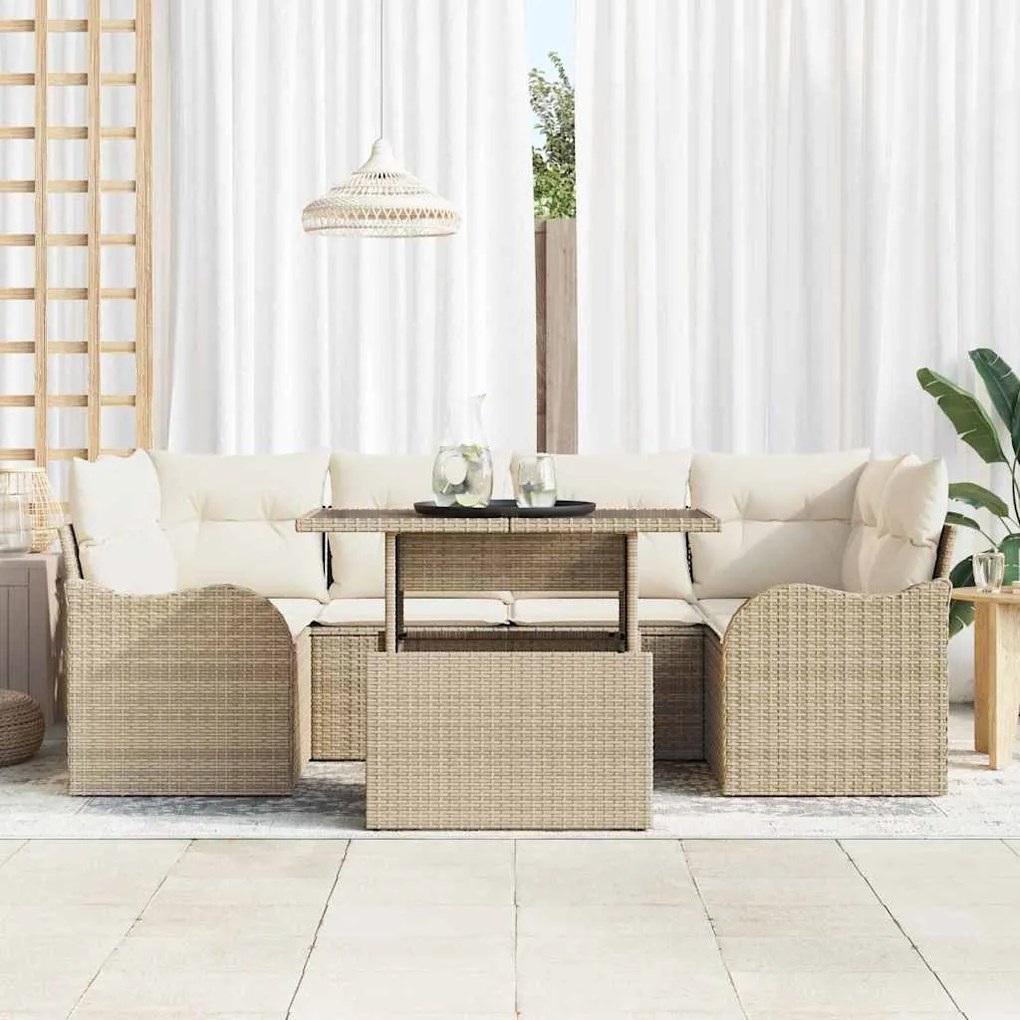 vidaXL Σετ Καναπέ Κήπου 7 pcs Μπεζ 100 x 55 x 73 εκ. Πολυ ράταν