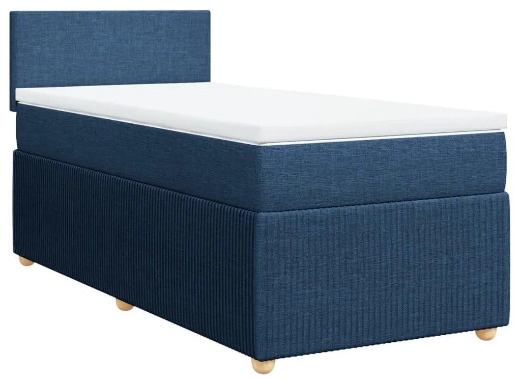 Κρεβάτι Boxspring με Στρώμα Μπλε 90x190 εκ.Υφασμάτινο - Μπλε