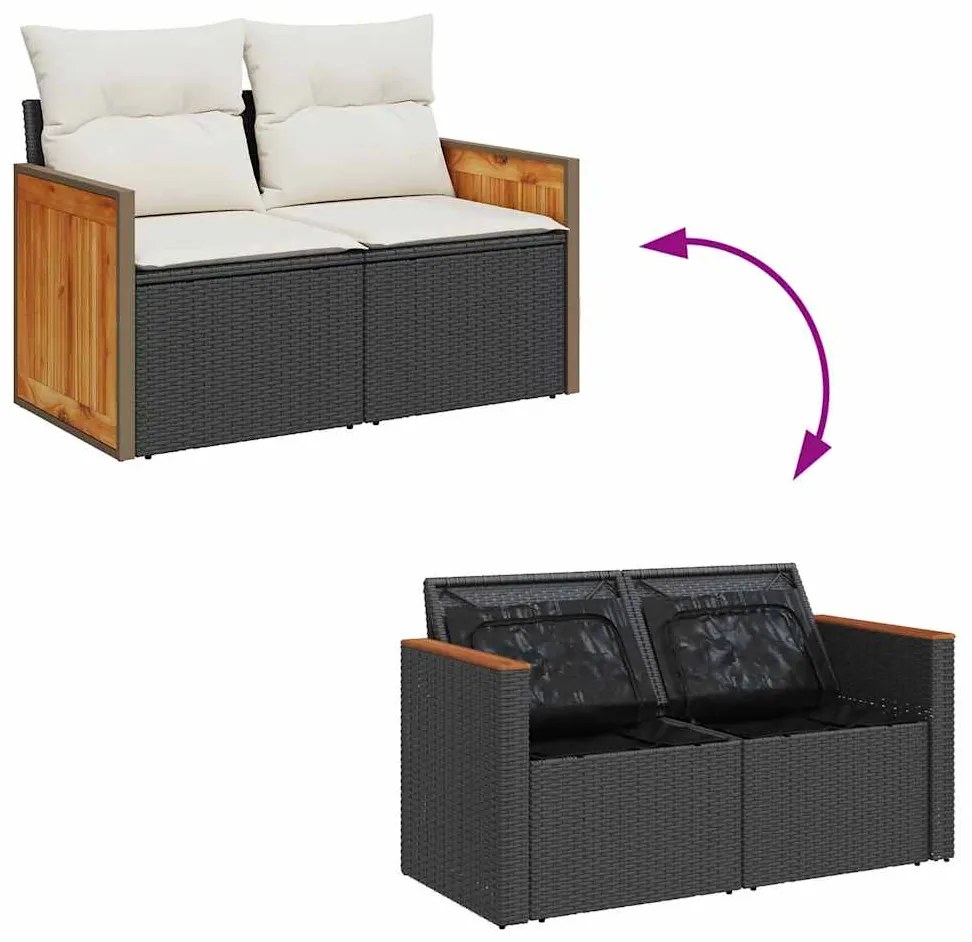 vidaXL Καναπές Σετ 7Τεμαχίων Μαύρο Συνθετικό Ρατάν με Μαξιλάρια Ακακία