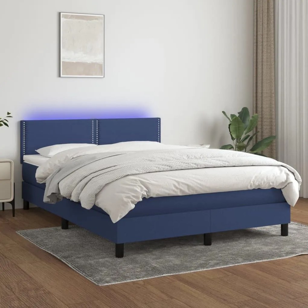 ΚΡΕΒΑΤΙ BOXSPRING ΜΕ ΣΤΡΩΜΑ &amp; LED ΜΠΛΕ 140X190 ΕΚ. ΥΦΑΣΜΑΤΙΝΟ 3133075