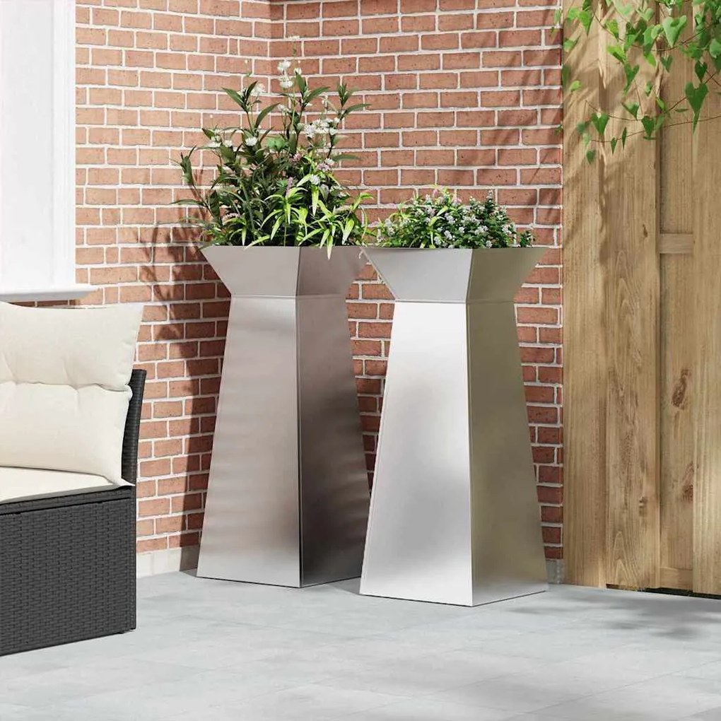 vidaXL Κήπος Στήλες Γλάστρες 2 τμχ με Κουπάκι 40x40x100 εκ, Ανοξείδωτος Χάλυβας.