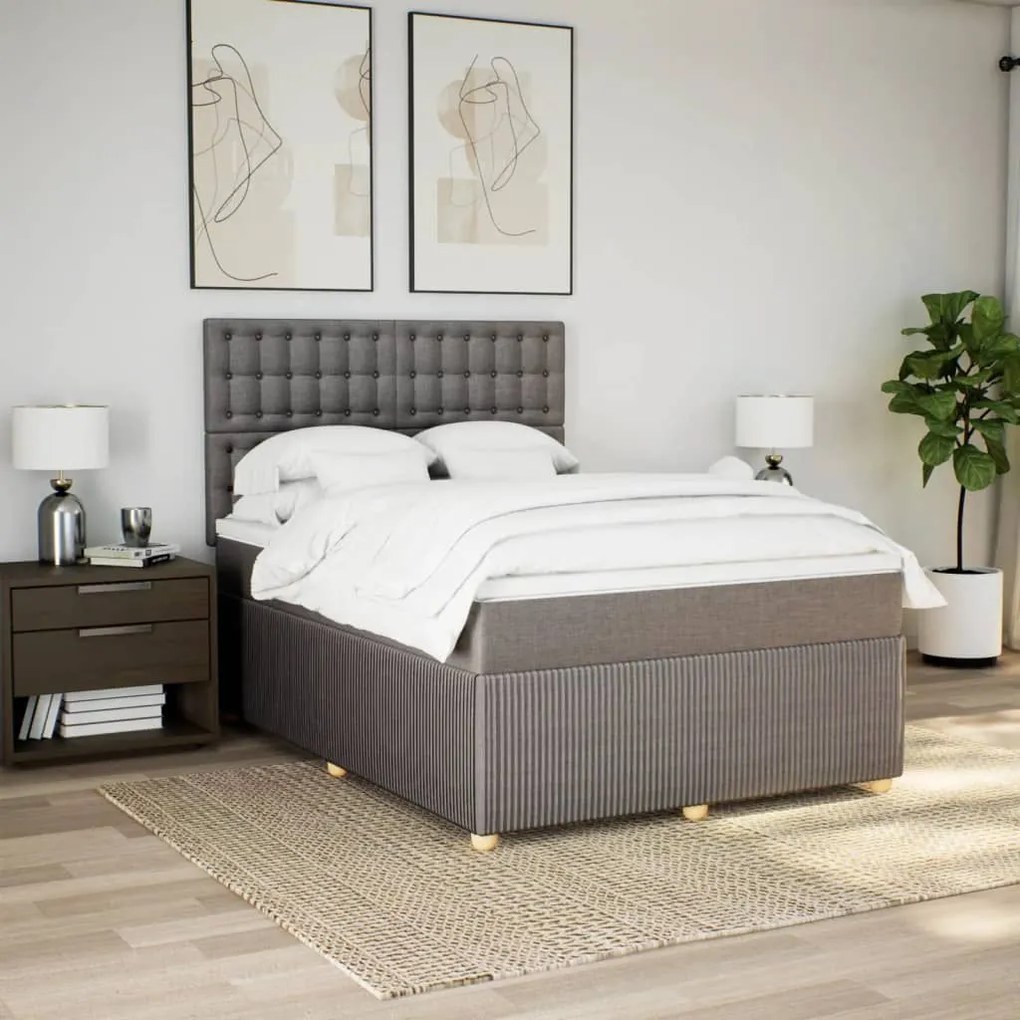 Κρεβάτι Boxspring με Στρώμα Taupe 140x200 εκ. Υφασμάτινο - Μπεζ-Γκρι