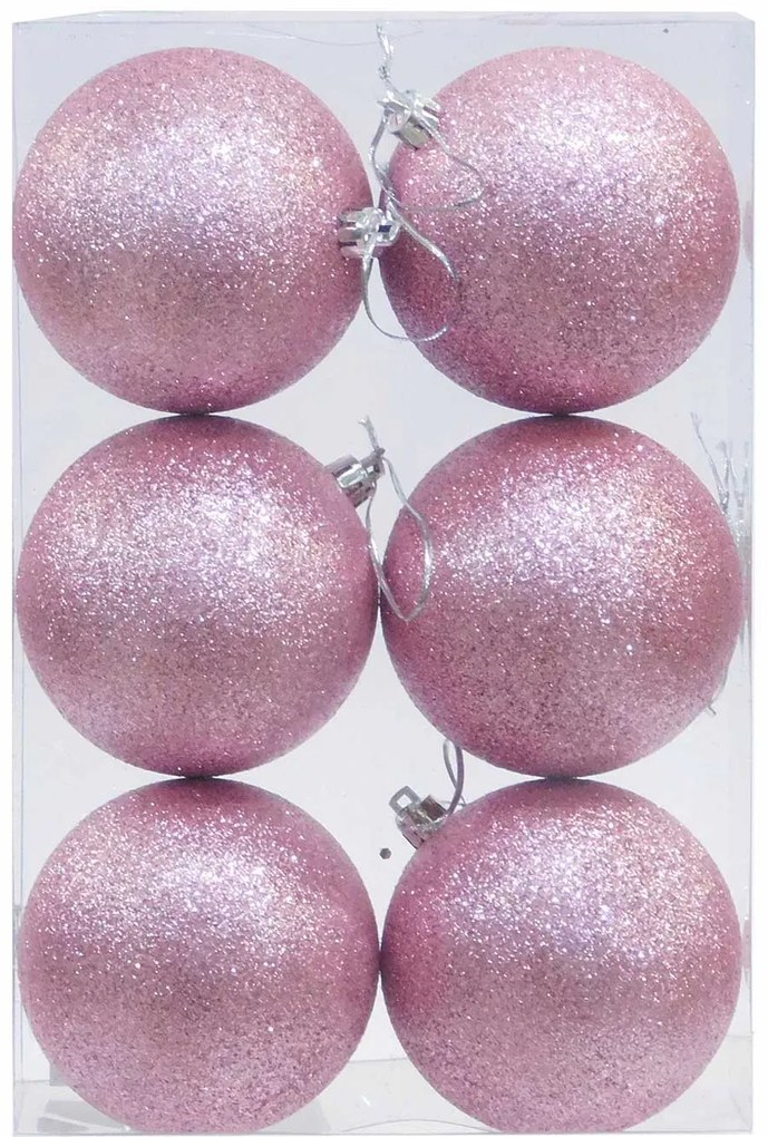 Σετ/6 τεμ. Χριστουγεννιάτικες Μπάλες Ροζ με Glitter 6cm 237257