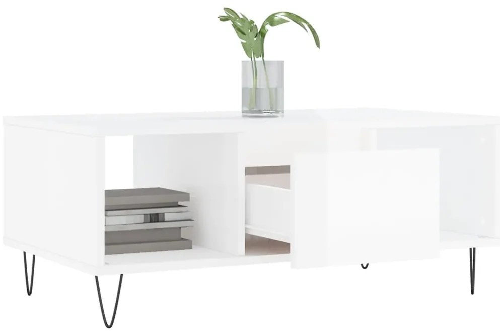 vidaXL Τραπεζάκι Σαλονιού Γυαλ. Λευκό 90x50x36,5 εκ. Επεξεργ. Ξύλο