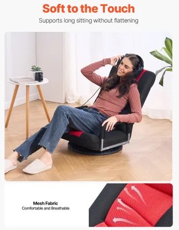 VEVOR 360° Swivel Floor Gaming Chair Folding Floor Chair with Armrest Adjustable