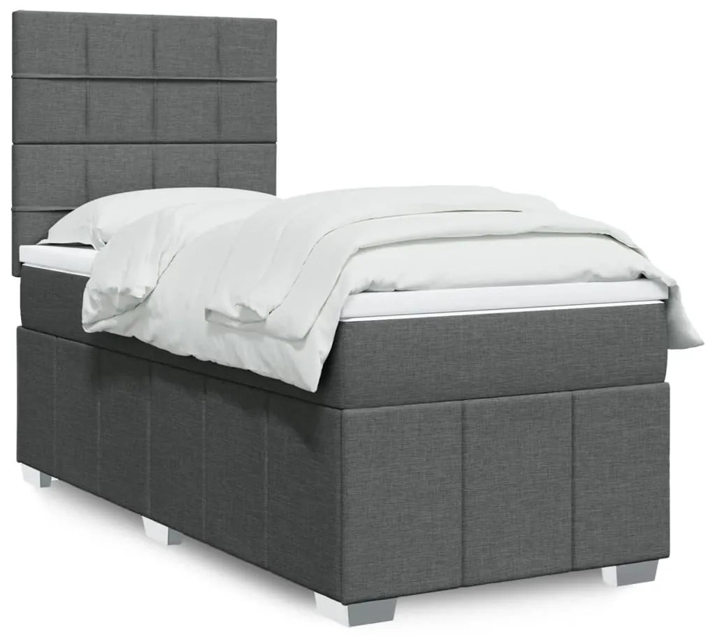 vidaXL Κρεβάτι Boxspring με Στρώμα Σκούρο Γκρι 90x200 εκ. Υφασμάτινο