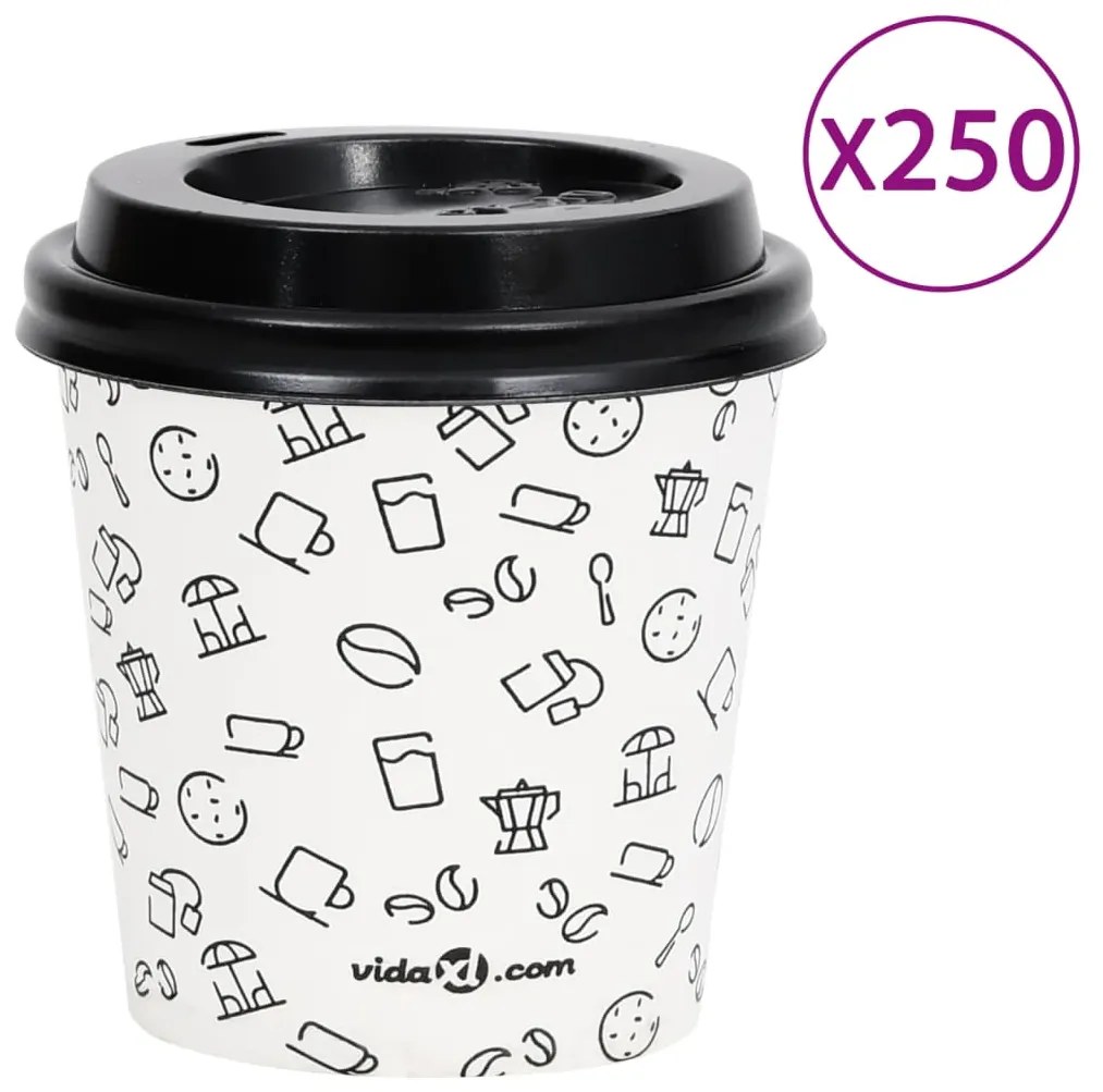 vidaXL Ποτήρια Καφέ Χάρτινα με Καπάκια 120 ml 250 Τεμάχια Λευκά&Μαύρα
