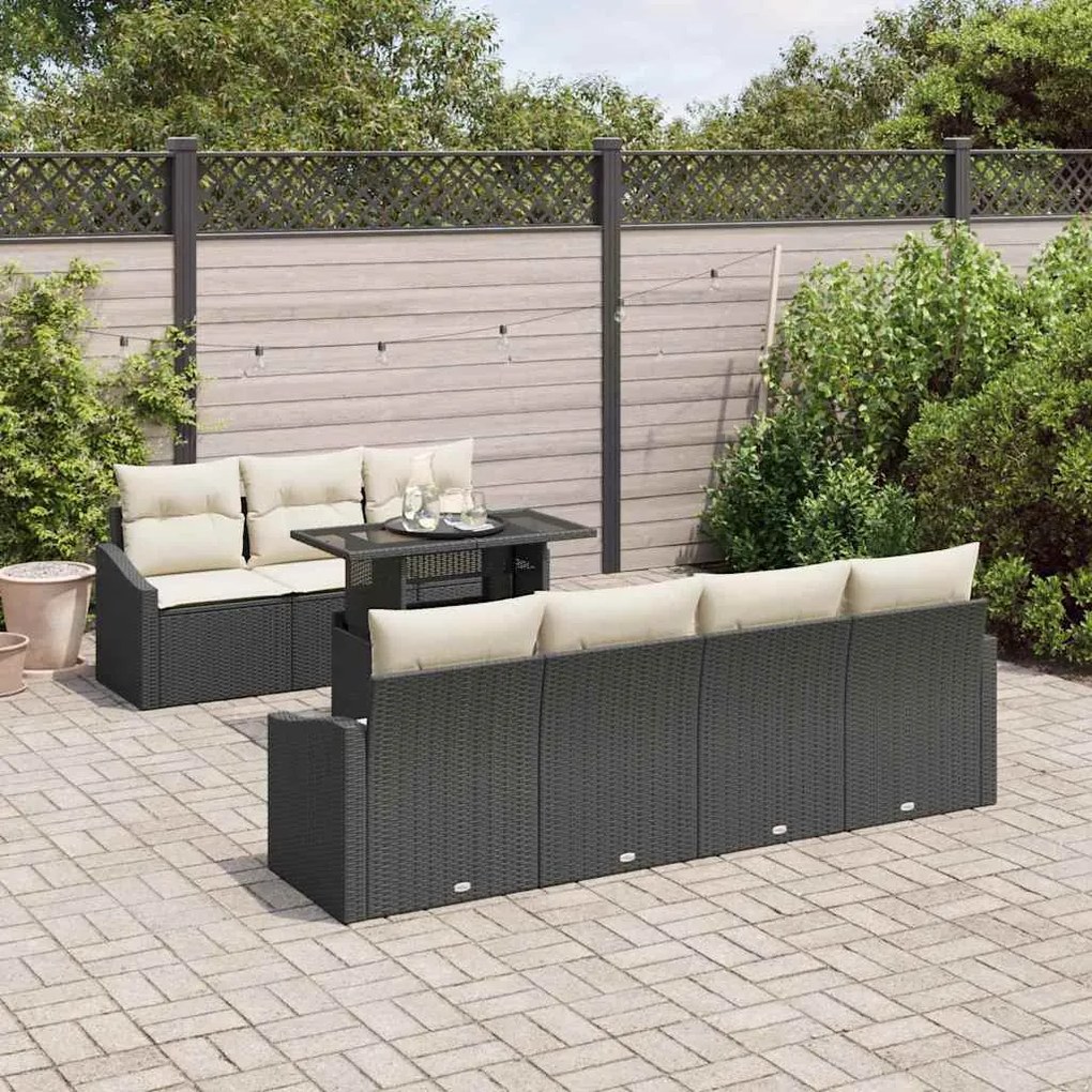 vidaXL Σετ Καναπέ Κήπου 8 pcs Μαύρο και κρεμ 100 x 55 x 73 εκ