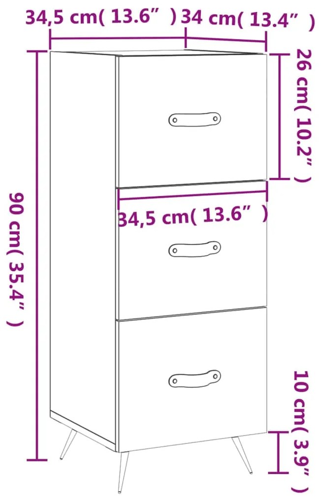 Ντουλάπι Γυαλιστερό Λευκό 34,5x34x90 εκ. Επεξεργασμένο Ξύλο 828574