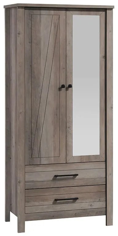 Ντουλάπα ρούχων Tara pakoworld δίφυλλη καθρέπτης rustic oak 84.5x52x193εκ