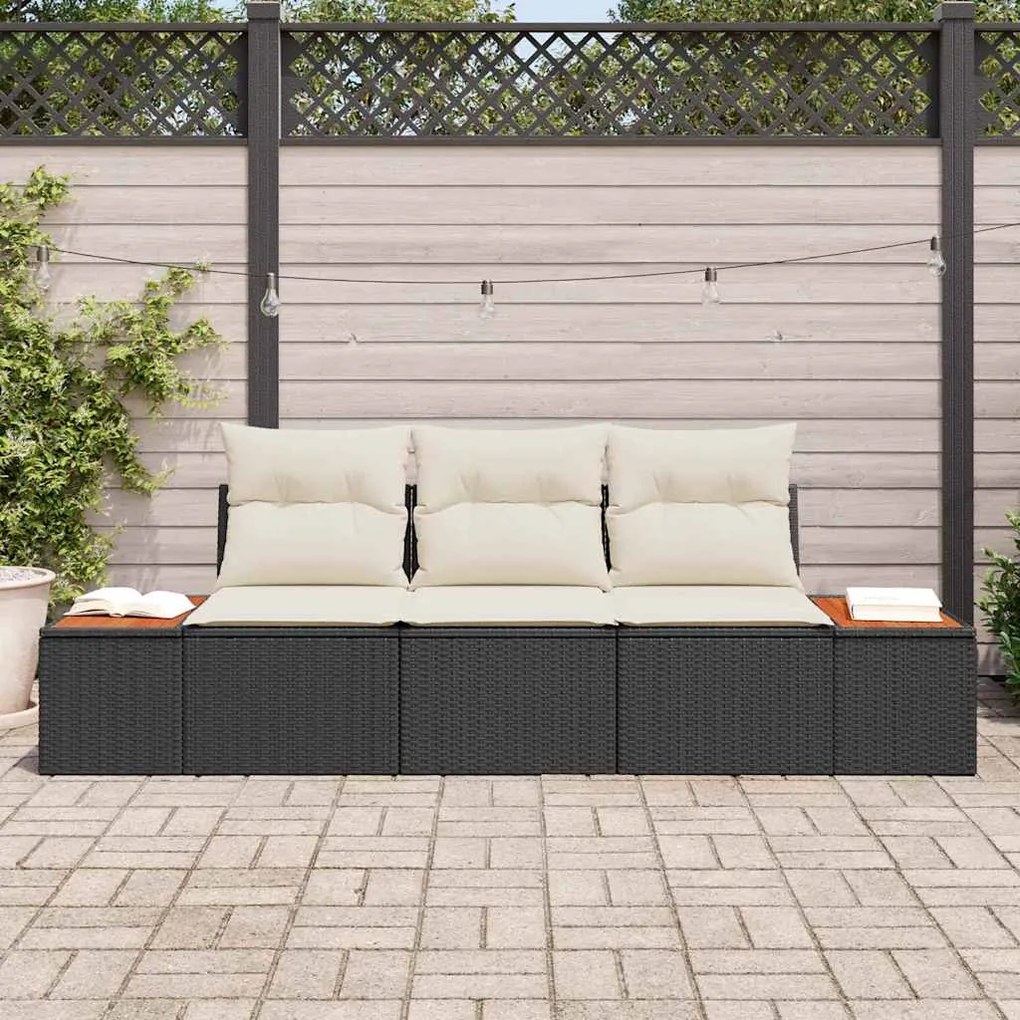 vidaXL Σετ Καναπέ Κήπου 3 pcs Μαύρο και κρεμ 239 x 62 x 85 εκ