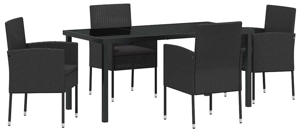vidaXL Σέτ φαγητού για κήπο με μαξιλάρι 5 pcs Μαύρο Πολυ ράταν