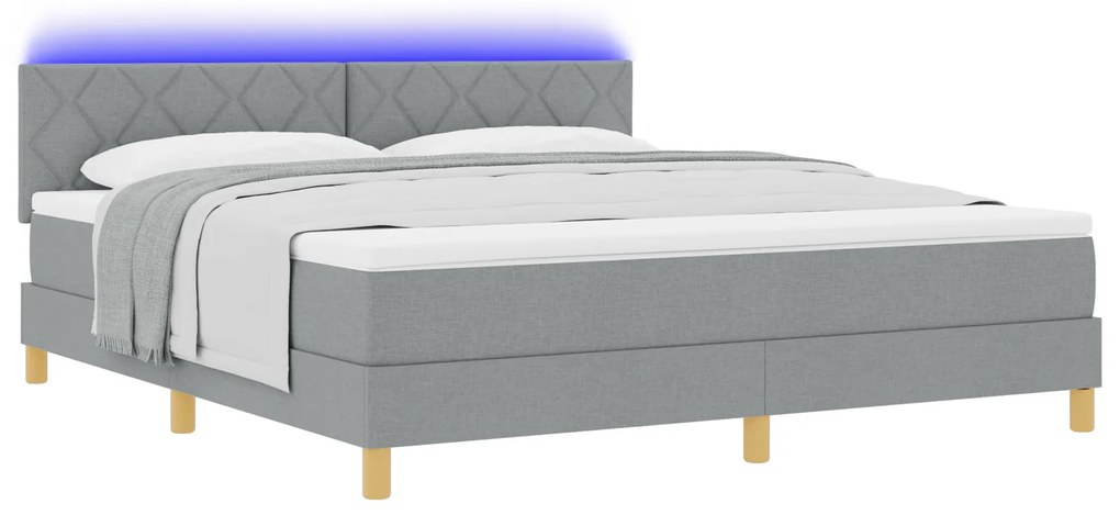 vidaXL Κρεβάτι Κουρτίνας με Στρώμα & LED Ανοιχτό Γκρι 180x200 εκ. Υφάσματος