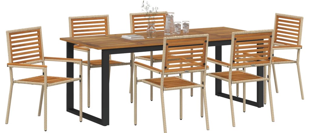 vidaXL Σετ Τραπεζαρίας Κήπου 7 pcs Μπεζ 200 x 90 x 75 cm