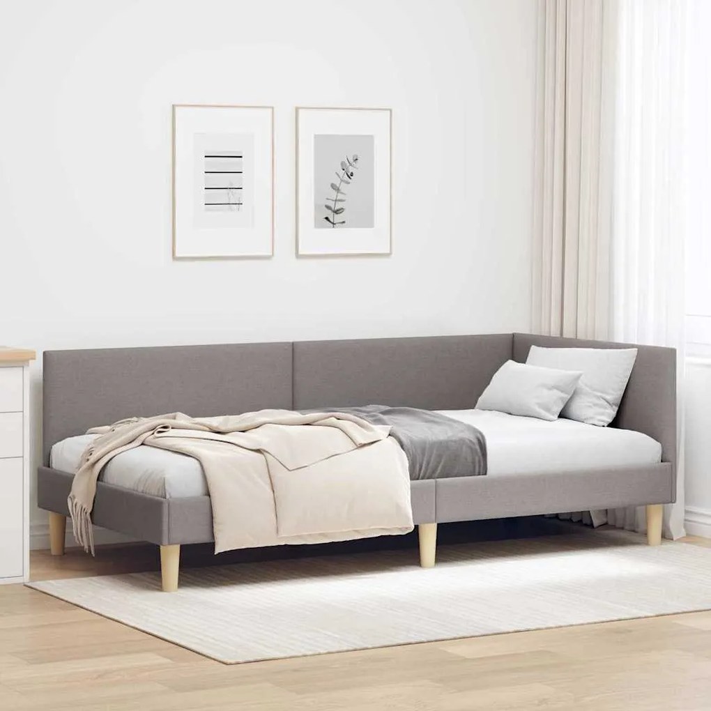 vidaXL Κρεβάτι Γωνίας Άλλο Taupe 90 x 200 cm Ύφασμα και Έργο ξύλου