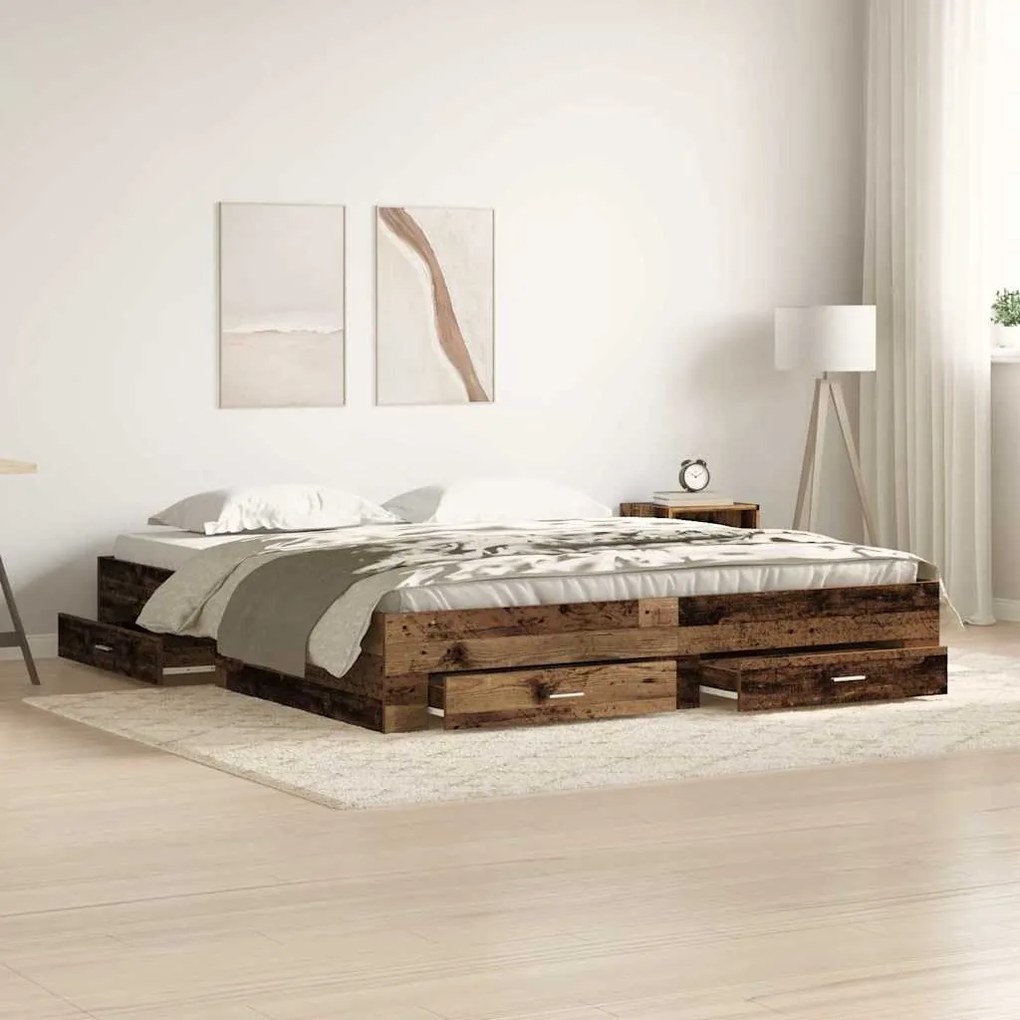 Bed Frame με Συρτάρια Παλαιού Ξύλου 180x200 εκ. Κατασκευασμένο Ξύλο