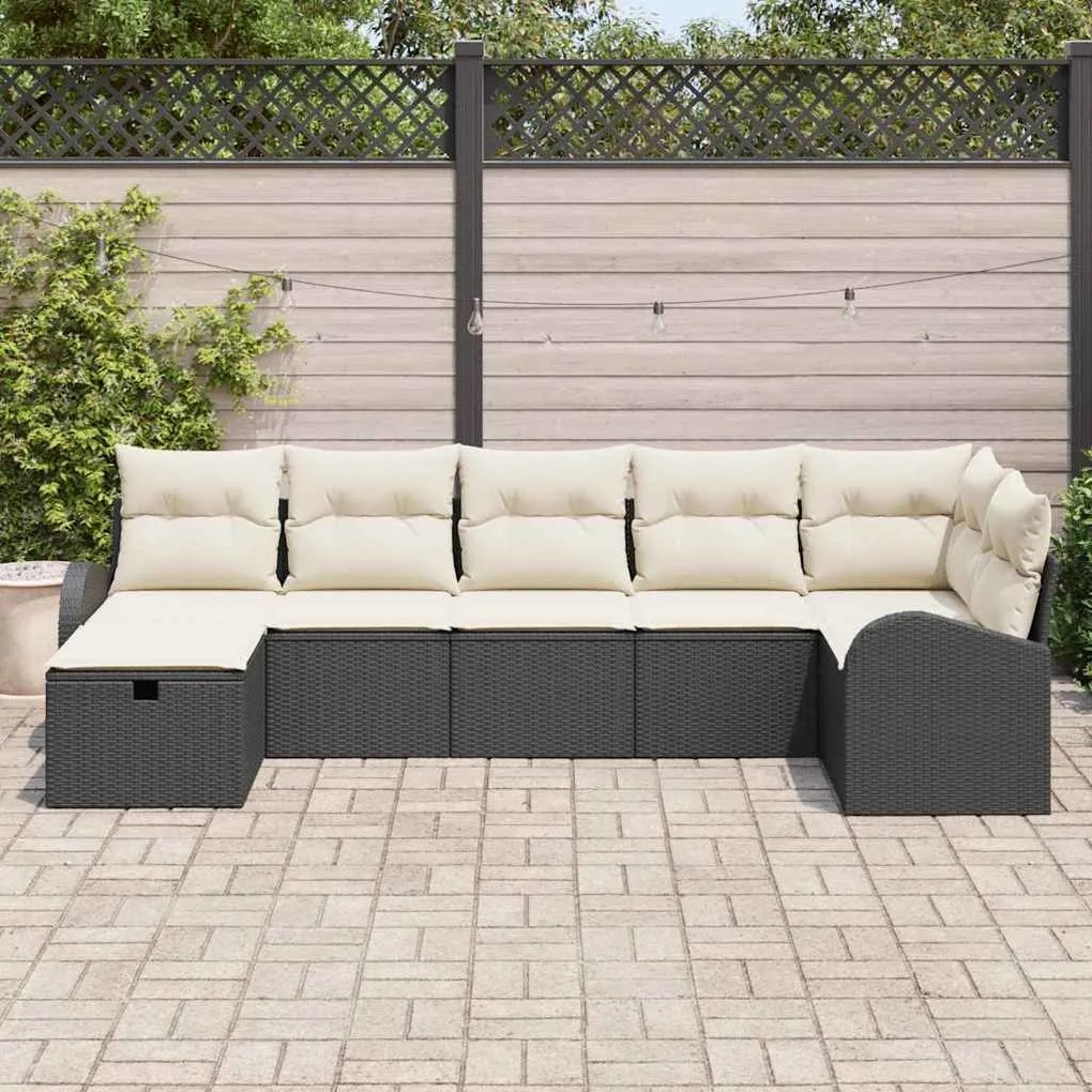 vidaXL Σετ Καναπέ Κήπου 7 pcs Μαύρο και κρεμ 289 x 124 x 85 εκ.