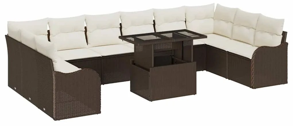 vidaXL Σετ Καναπέ Κήπου με μαξιλάρι 11 pcs Καφέ Πολυ ράταν