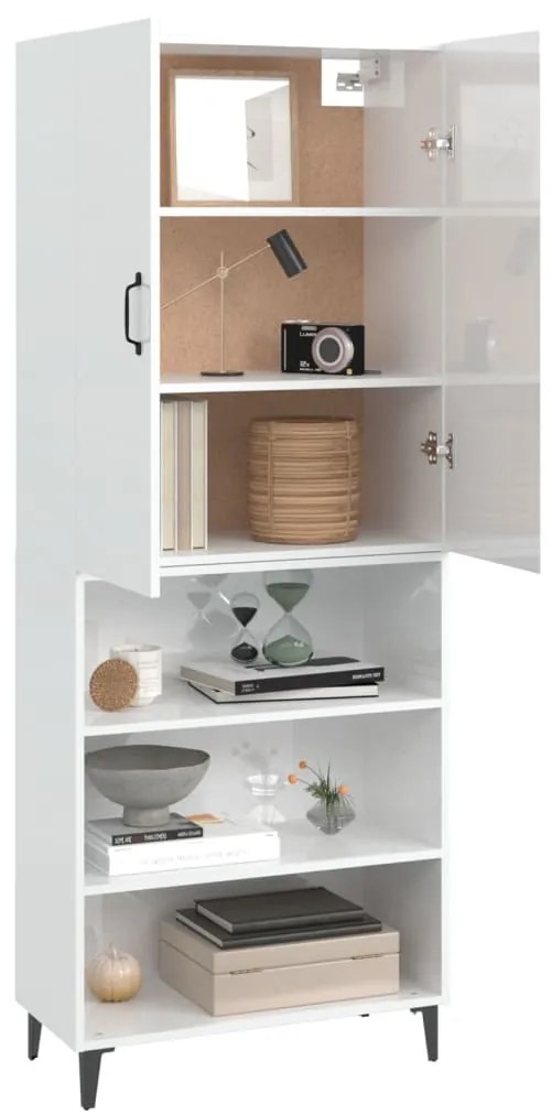 vidaXL Μπουφές Γυαλιστερό Λευκό 69,5x32,5x180 εκ. Επεξεργασμένο Ξύλο