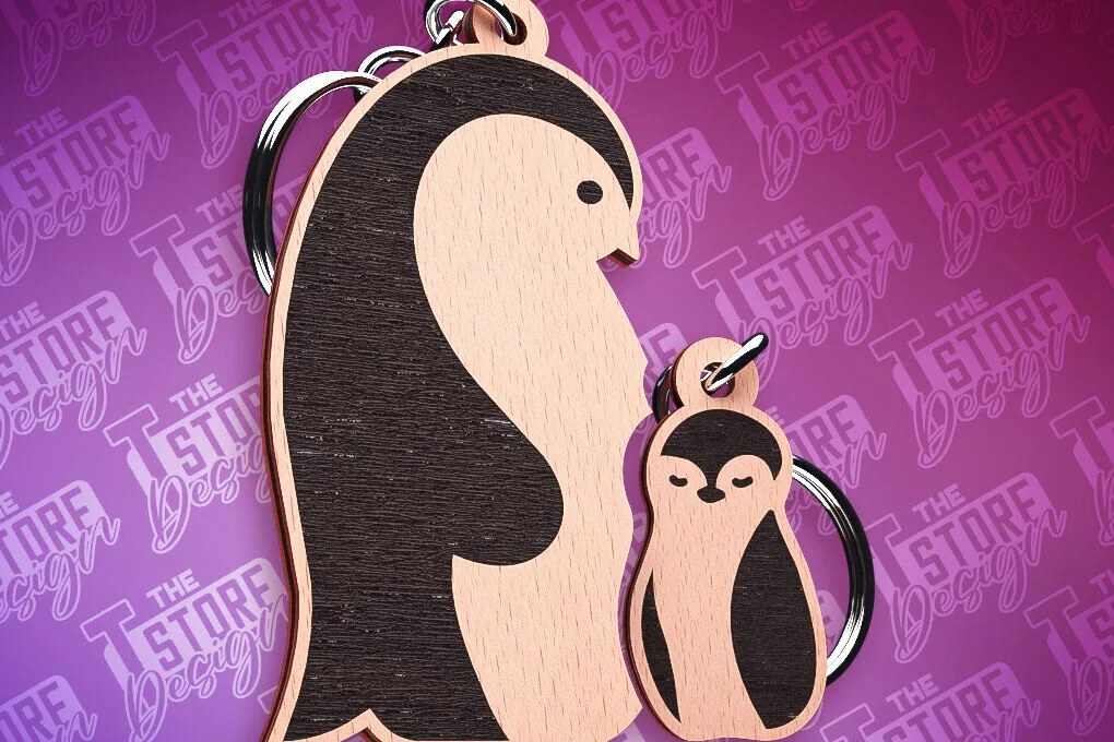 Intra απο ξύλο plywood 3mm-4mm πάχος – Μπρελόκ για οικογένεια παζλ Penguin | CNC Δίασταση  5x5 cm INTRAFABR-87306379