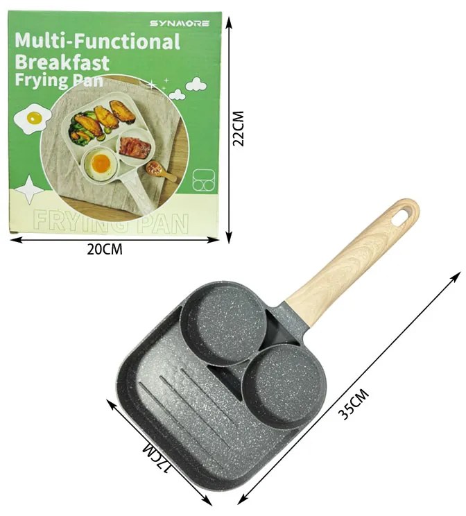 Synamore Τηγάνι Με 3 Θέσεις 17x17cm - Multi-Functional Breakfast Frying Pan