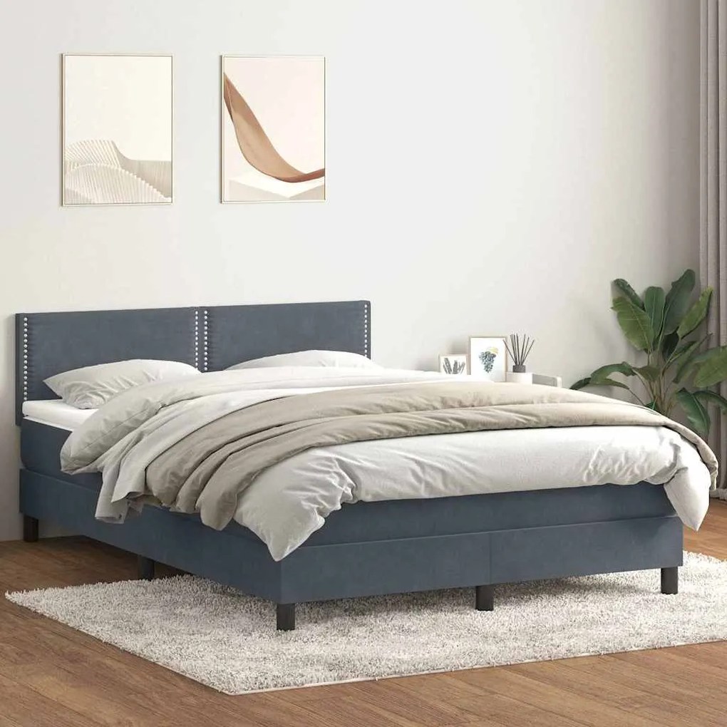 vidaXL Κρεβάτι Boxspring με Στρώμα Σκούρο Γκρι 160x210 εκ. Βελούδινο