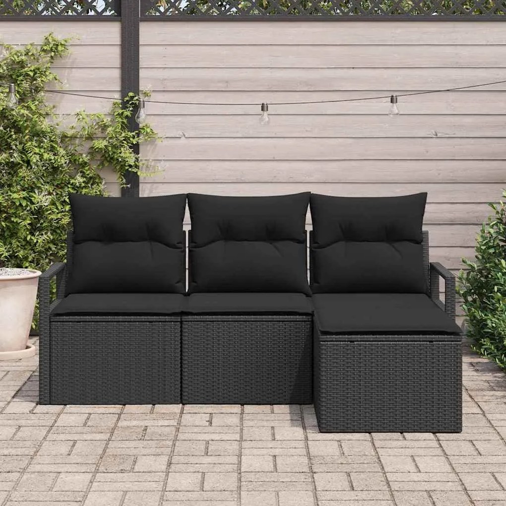 vidaXL Σετ Καναπέ Κήπου 4 pcs Μαύρο Πολυ rattan, βαμμένο ατσάλι