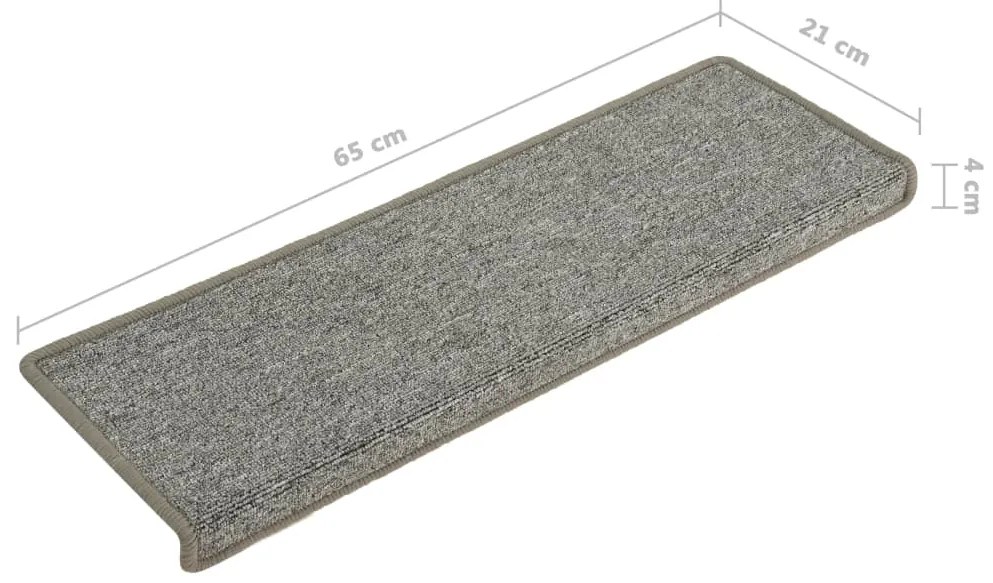 vidaXL Πατάκια Σκαλιών 15 τεμ. Ανοιχτό Γκρι 65x21x4 εκ. με Ορθογώνια Άκρη