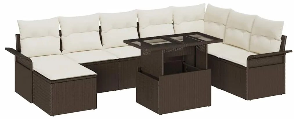 vidaXL Σετ Καναπέ Κήπου με μαξιλάρι 9 pcs Καφέ Πολυ ράταν