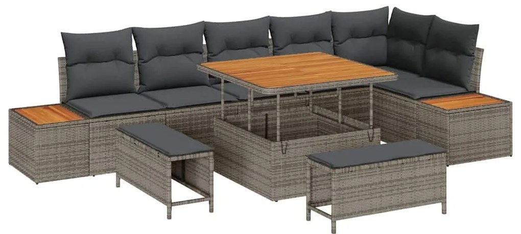 vidaXL Σετ Καναπέ Κήπου με μαξιλάρι 9 pcs Γκρι Πολυ ράταν
