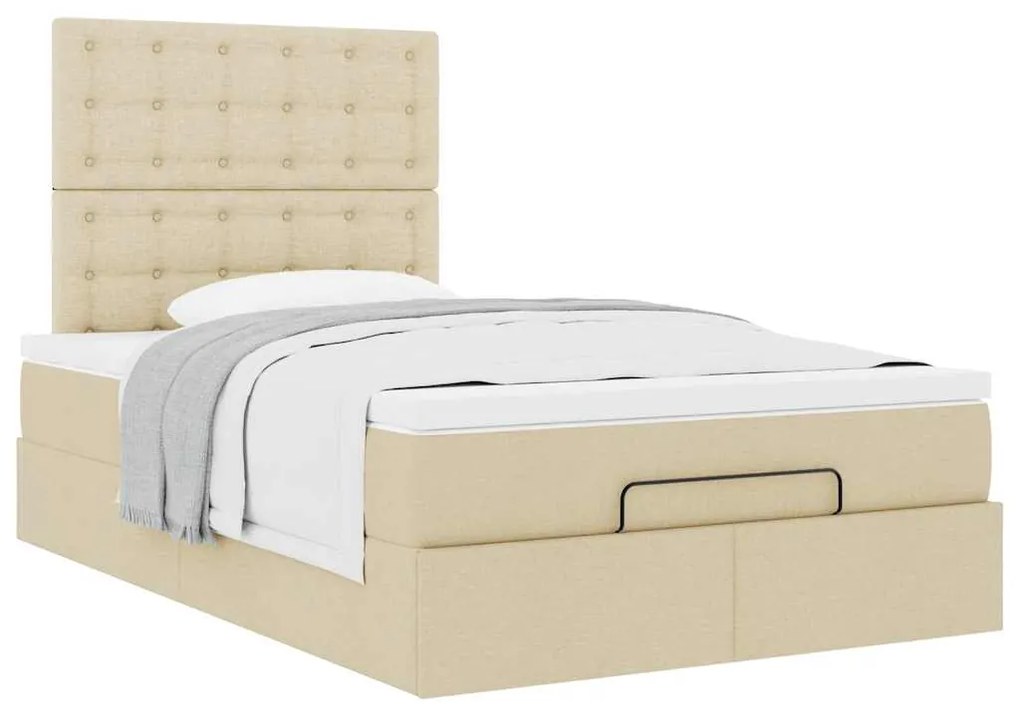 vidaXL Οθωμανικό κρεβάτι με στρώμα Cream 120x190 cm Ύφασμα