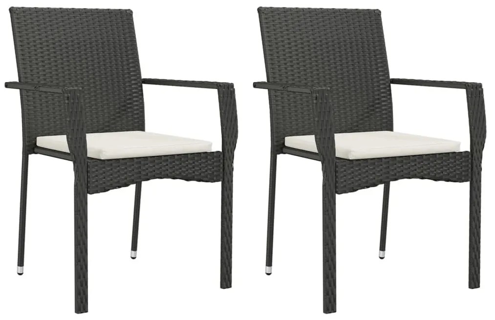 Καρέκλες Κήπου 2 τεμ. Μαύρες από Συνθετικό Ρατάν με Μαξιλάρια - Μαύρο