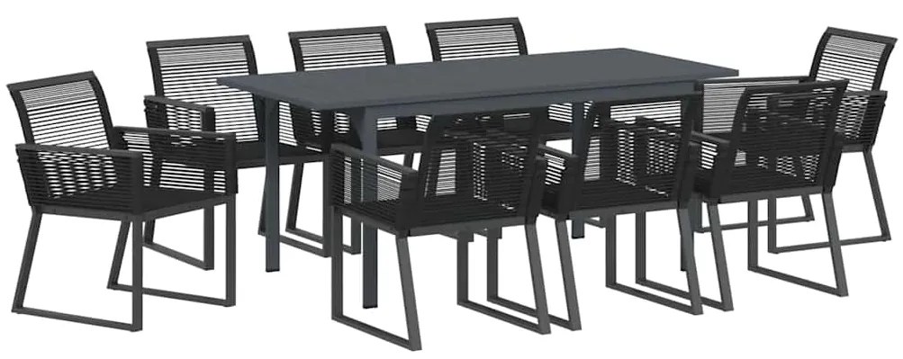 vidaXL Σέτ φαγητού για κήπο 9 pcs Μαύρο Ατσάλι και πολυ-ρατάν