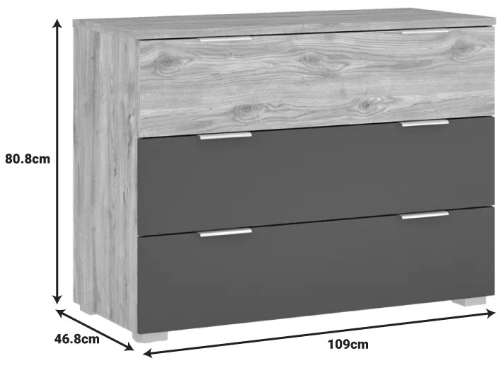 Συρταριέρα Kantri pakoworld σε sonoma - γκρι απόχρωση 109x46.8x80.8εκ - 173-000051