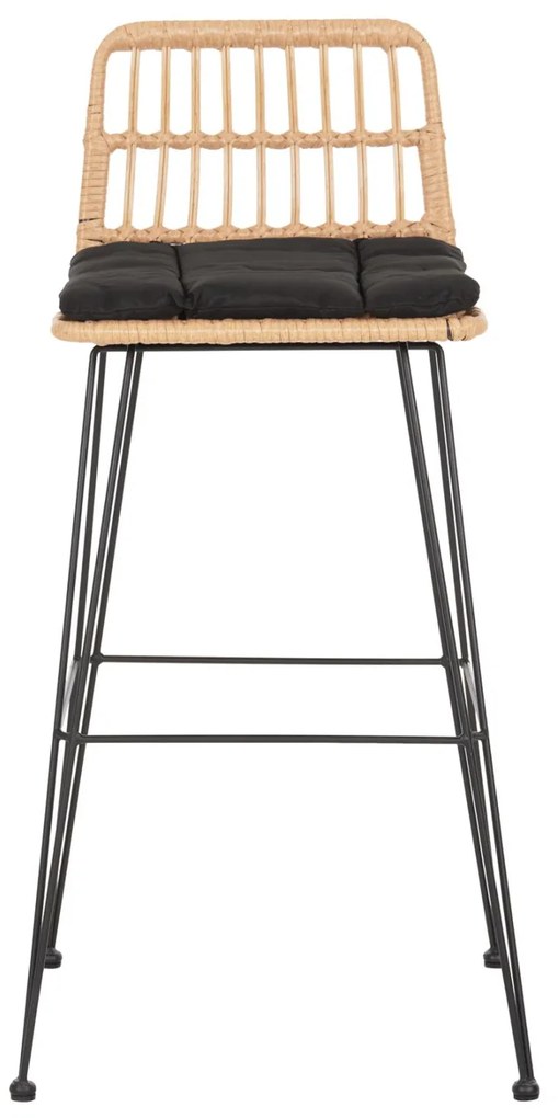Σκαμπό Μπαρ ALLEGRA C5452.11 Μεταλλικό με Μπέζ Wicker &amp; Μαύρο Μαξιλάρι 52x51x103Y εκ 52x51x103 εκ.