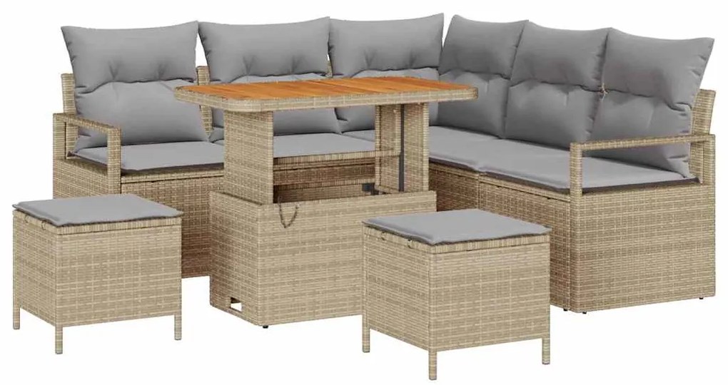 vidaXL Σετ Καναπέ Κήπου με μαξιλάρι 8 pcs Μπεζ Πολυ ράταν