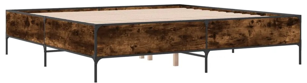 vidaXL Πλαίσιο Κρεβατιού Καπνιστή Δρυς 180x200εκ. Επεξ. Ξύλο &amp; Μέταλλο