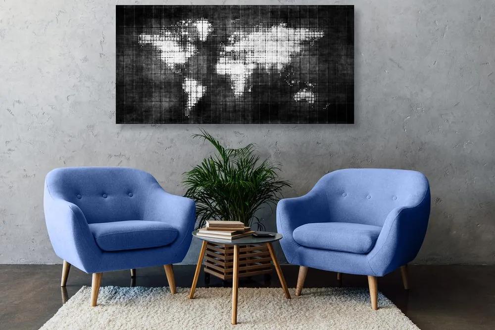 Εικόνα του κόσμου σε έναν χάρτη σε ασπρόμαυρο - 120x60